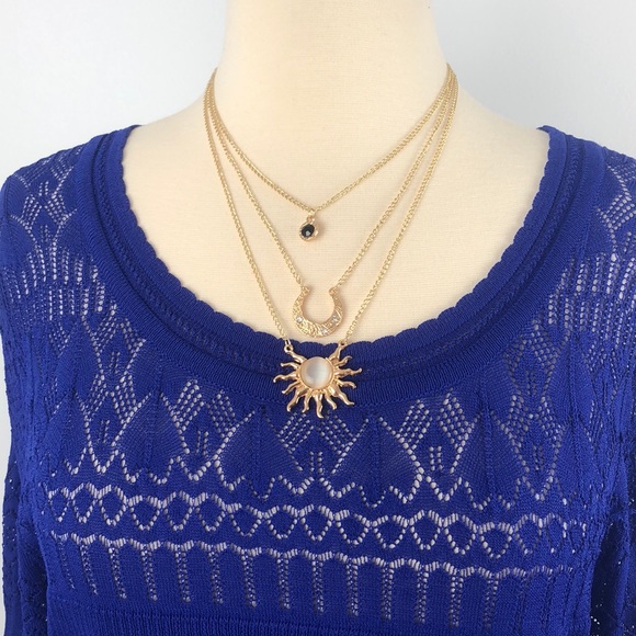 Layer Necklace Gold Silver Rose Gold Tone Moon Sun - Picture 3 of 7